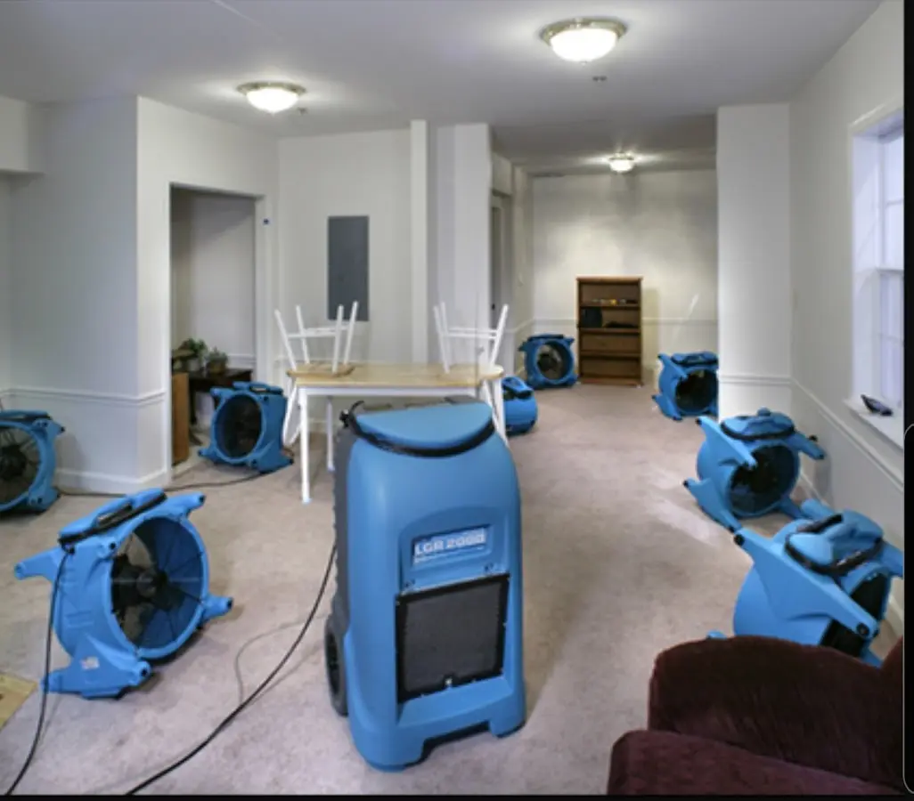 Air movers and dehumidifier setup for Water Damage Restoration in Dulles Town Center