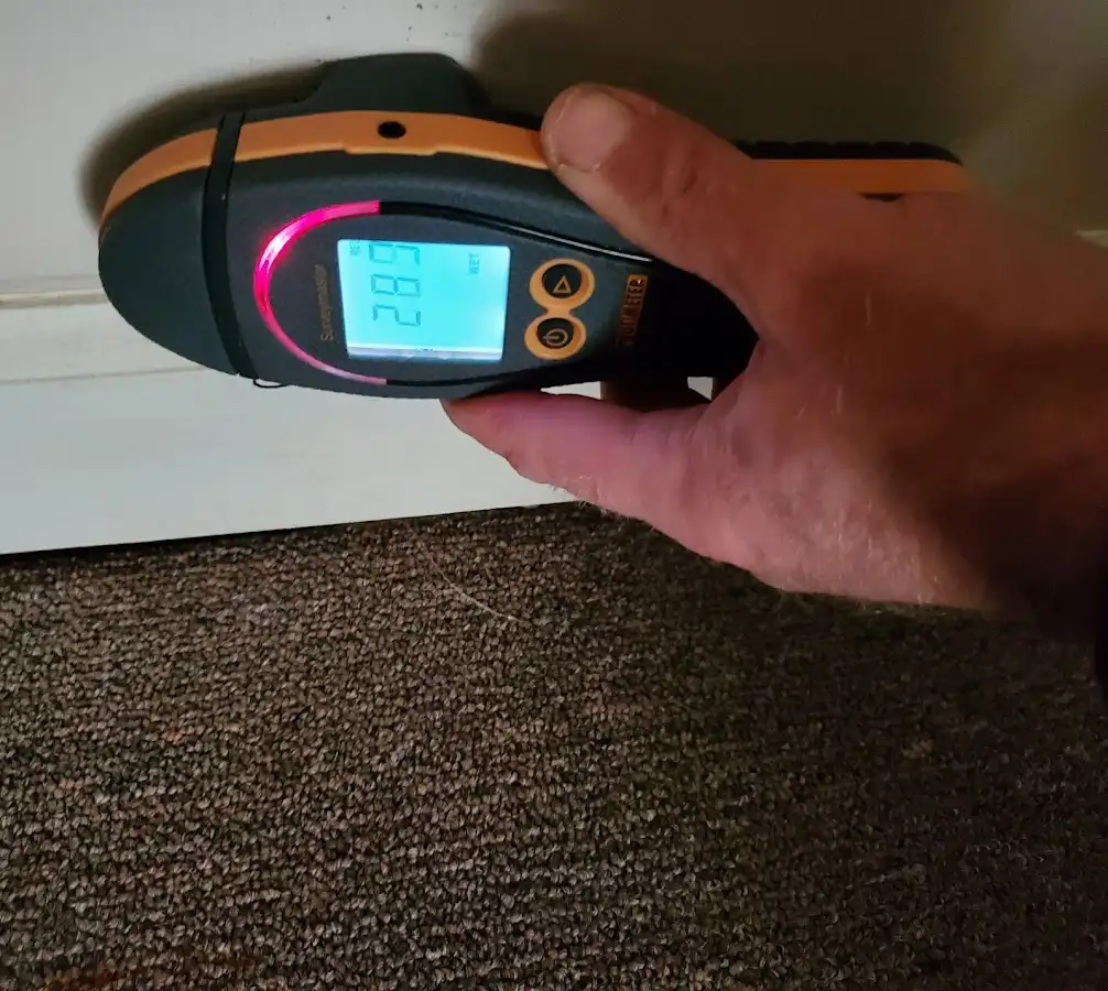 Moisture detection at baseboard during Sewage Cleanup & Sanitation in Dulles Town Center